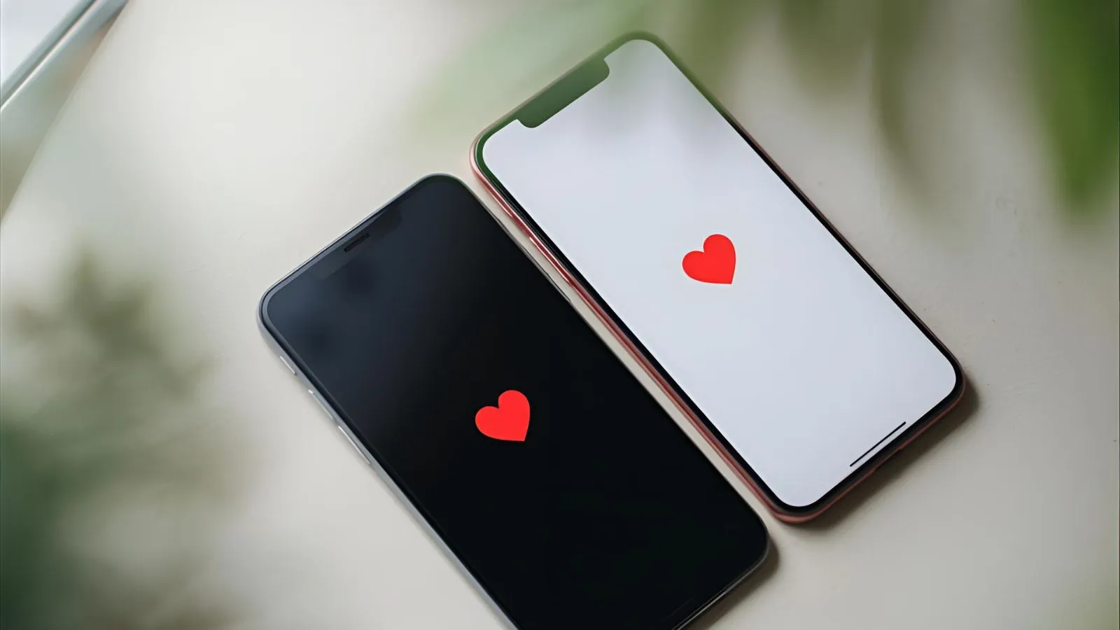 Two phones with a heart notification under soft light.